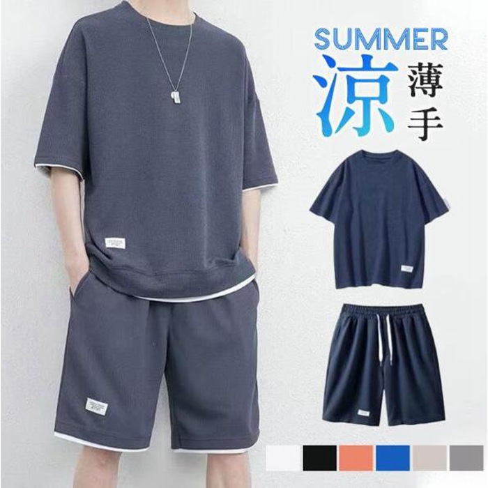 上下セット セットアップ ワッフル 夏 半袖 セットアップ メンズ 半袖 メンズ Tシャツ トップス ハーフ ショート パンツ 上下セット 無地 カジュアル 部屋着 ルームウエア 接触冷感上下セット 